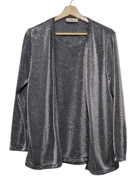 Vintage Tradition Black Metallic Knit Twin Set Cardigan  Size Small